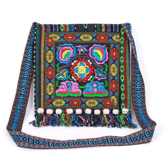 Mythstone Tibetan Handmade Embroidered Camellia Canvas Shoulder Bag Crossbody Bag