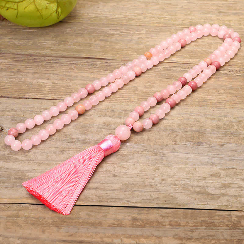 Mythstone 108 Mala Beads Pink Crystal Love Tassel Bracelet