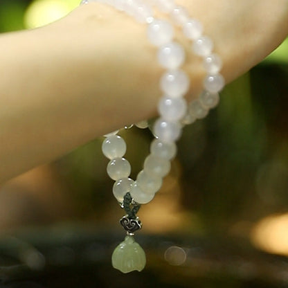 Mythstone White Agate Jade Lotus Protection Bracelet