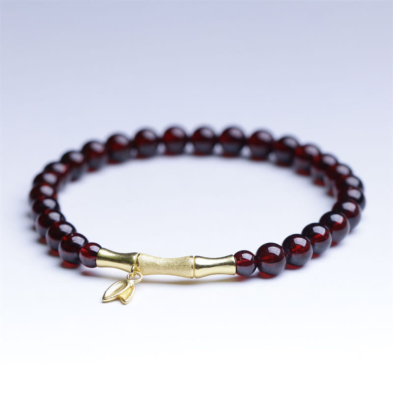 Mythstone 14K Copper Plated Gold 925 Sterling Silver Plated Gold Natural Garnet Bamboo Protection Bracelet