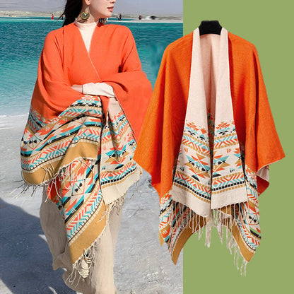 Mythstone Tibetan Shawl Colorful Geometry Winter Cozy Travel Scarf Wrap