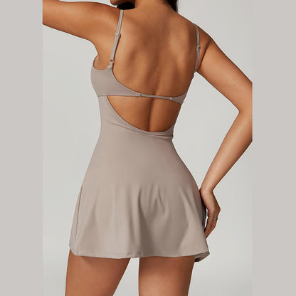 Vestido deportivo para mujer Mythstone de color liso, sin espalda, para tenis y yoga 