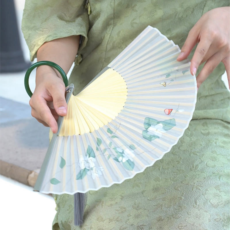 Mythstone Jasmine Flowers Handheld Bamboo Folding Fan