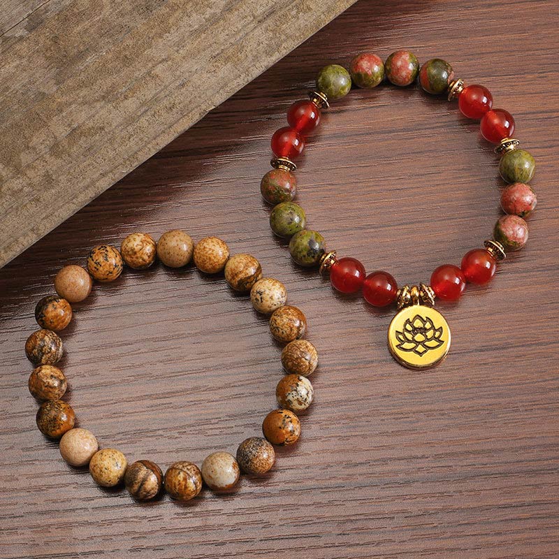 Mythstone Tibetan Picture Jasper Positive Lotus Bracelet Set