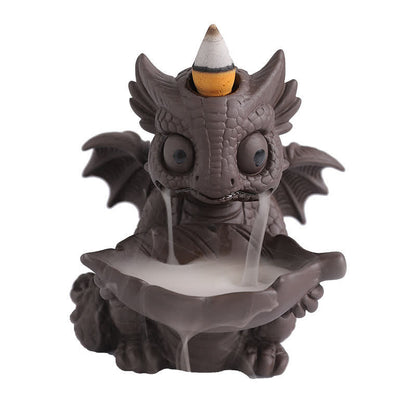 Mythstone Lovely Dinosaur Purple Clay Backflow Smoke Fountain Healing Incense Burner Decoration