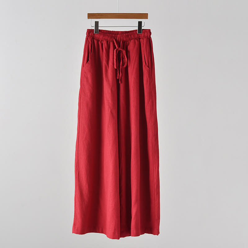 Mythstone Loose Cotton Linen Drawstring Wide Leg Pants With Pockets