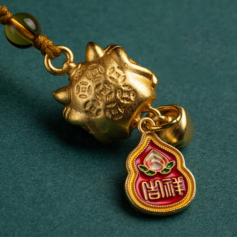 Mythstone Dancing Lion Auspicious Ruyi Safe Peace Rich Copper Wealth Phone Hanging Decoration