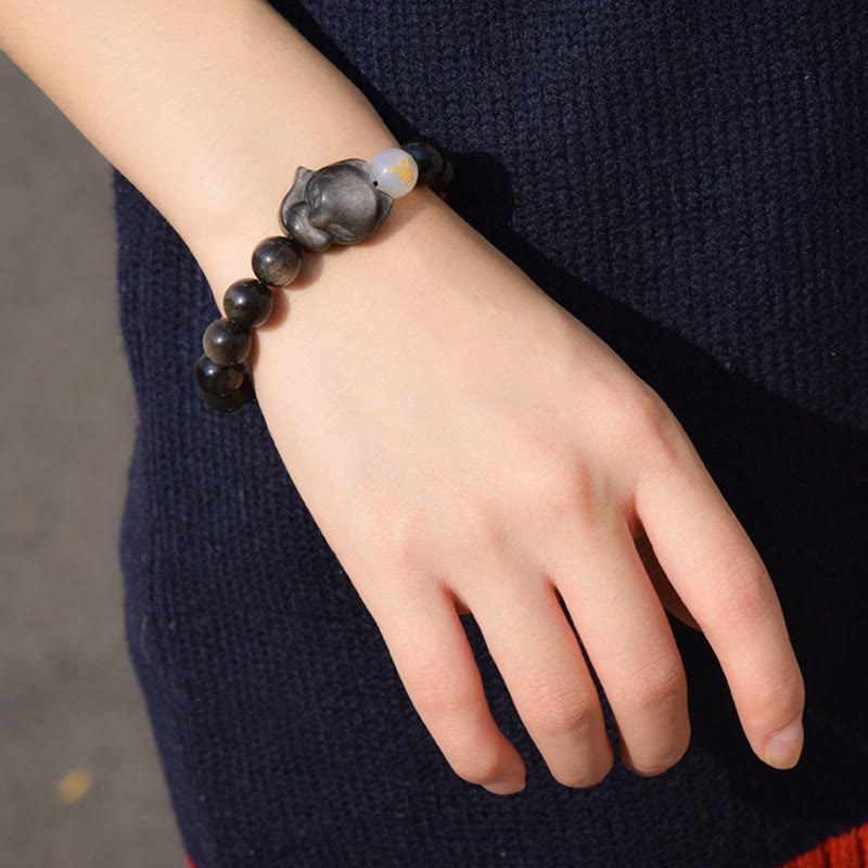 Mythstone Natural Rainbow Obsidian Gold Sheen Obsidian Silver Sheen Obsidian Fox Healing Bracelet