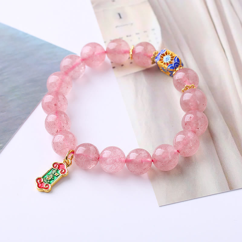 Mythstone Strawberry Quartz Positive Ruyi Charm Bracelet