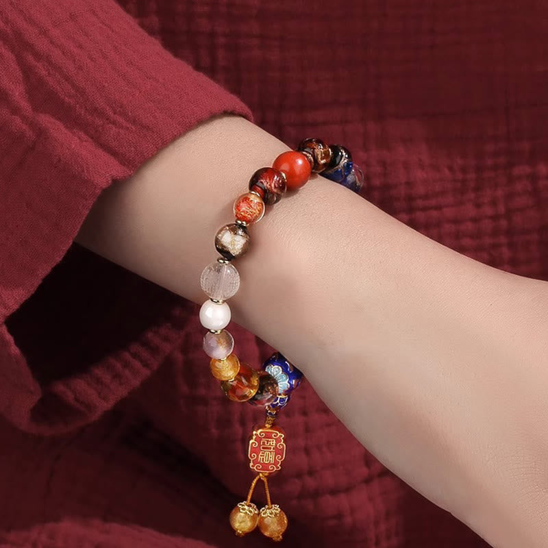 Mythstone Tibetan Colorful Incense Ash Liuli Glass Bead Om Mani Padme Hum Dorje Vajra 18 Beads Wrist Mala