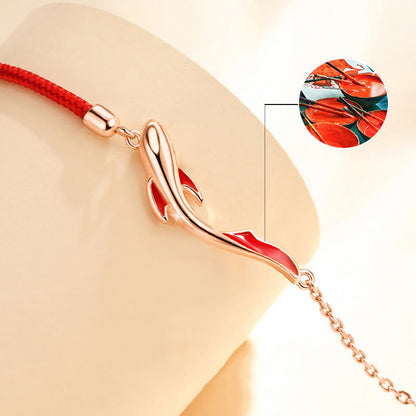 Mythstone 925 Sterling Silver Luck Koi Fish Lotus Star Braided Red String Bracelet