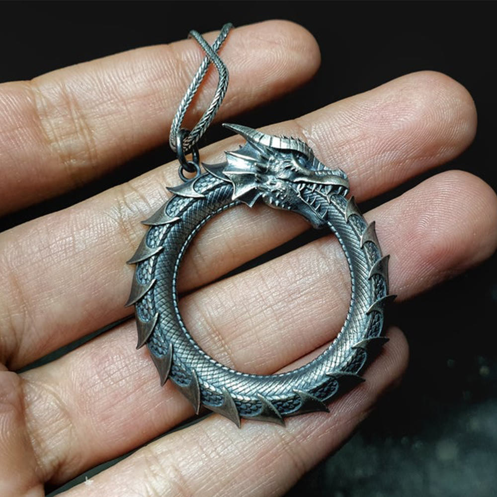 Colgante de collar con protección de serpiente y dragón de estaño puro Mythstone