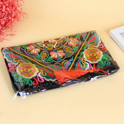 Mythstone Dragon Butterfly Cosmos Flower Embroidery Wallet Shopping Purse