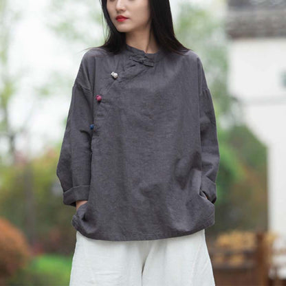 Blusa de lino con ramio Mythstone para mujer, estilo chino Hanfu