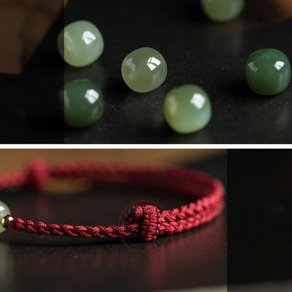 Mythstone Natural Cinnabar Chinese Zodiac Hetian Jade Fu Character Luck Rope Bracelet