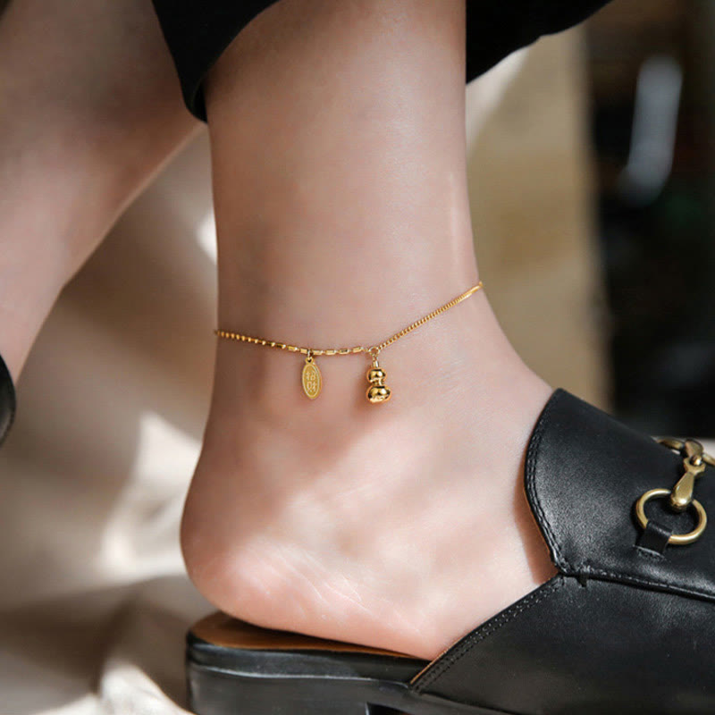 Mythstone 18k Gold Lucky Gourd Design Wealth Buckle Anklet