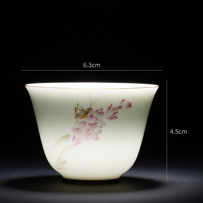 Mythstone Colorful Flowers Orchid Sea Waves Blue and White Porcelain Ceramic Teacup Kung Fu Tea Cup