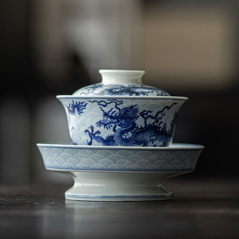 Mythstone Blue Dragon Design Ceramic Teacup Kung Fu Tea Cups