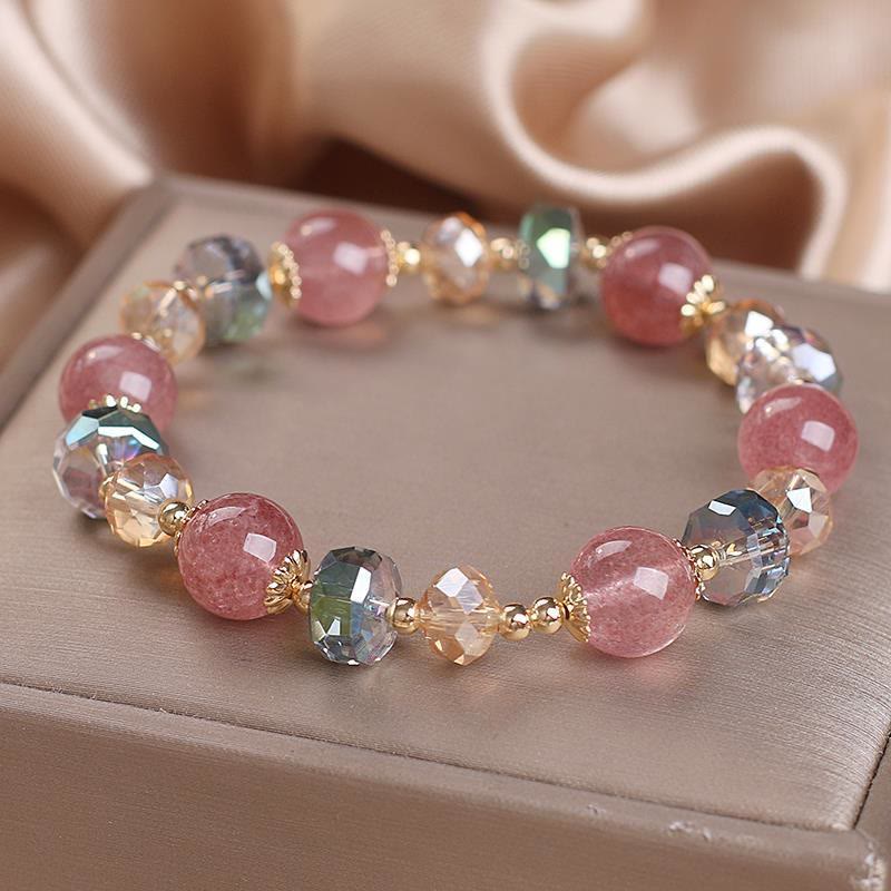 Mythstone Natural Strawberry Quartz Colorful Crystal Positive Bracelet