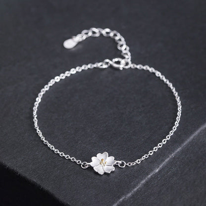 Mythstone 925 Sterling Silver Cherry Blossom Blessing Chain Bracelet