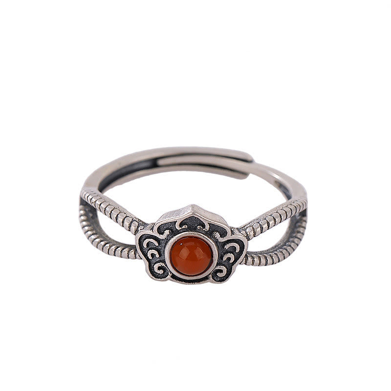 Anillo de plata de ley 925 con cuentas de ágata roja y pensamiento lógico de Mythstone 