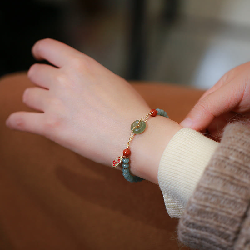 Mythstone Natural Hetian Jade Red Agate Peace Buckle Lucky Fortune Bracelet