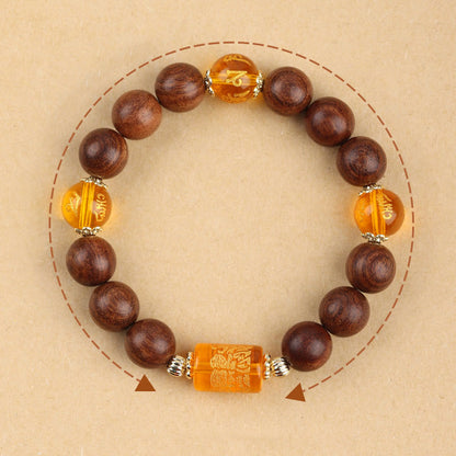 Mythstone Natural Phoebe Zhennan Wood Om Mani Padme Hum God Of Wealth Crystal Protection Bracelet