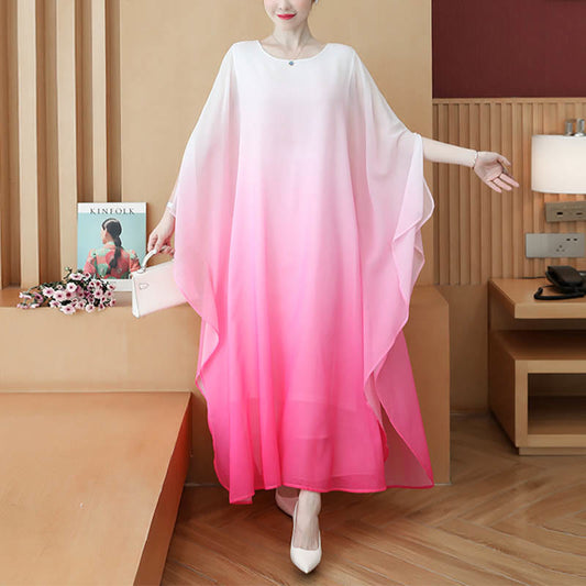 Mythstone Gradient Color Half Sleeve Chiffon Midi Dress Meditation Zen Practice