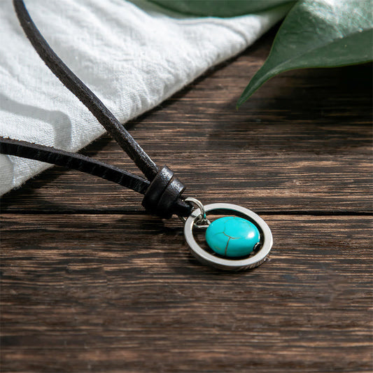 Mythstone Round Turquoise Stone Protection Strength Necklace Pendant