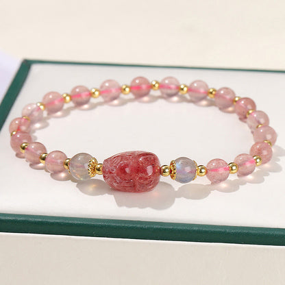 Mythstone Moonstone Strawberry Quartz Tourmaline PiXiu Healing Bracelet