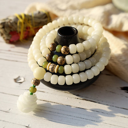 Mythstone White Jade Bodhi Lotus Mala Harmony Necklace Bracelet