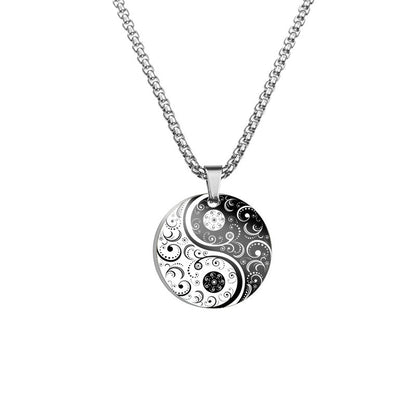 Colgante de collar de acero de titanio con armonía de pez koi y dragón Yin Yang