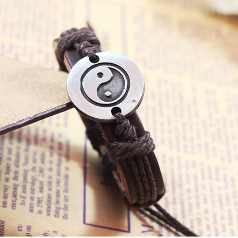 Mythstone Retro Yin Yang Leather Harmony String Bracelet