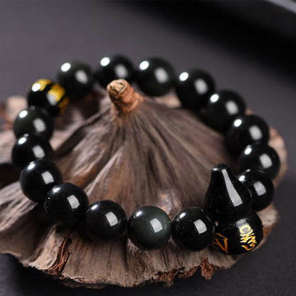 Mythstone Rainbow Obsidian Gourd Om Mani Padme Hum Inner Peace Bracelet