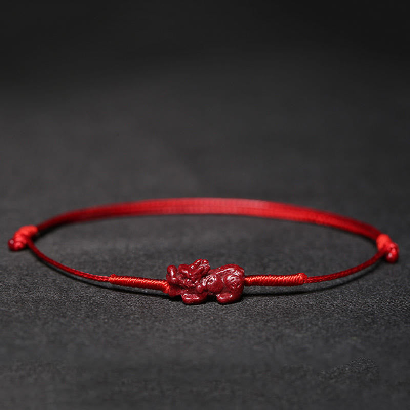 Mythstone Handmade Plum Blossom Four Leaf Clover PiXiu Lotus Koi Fish Cinnabar Blessing Braid Bracelet