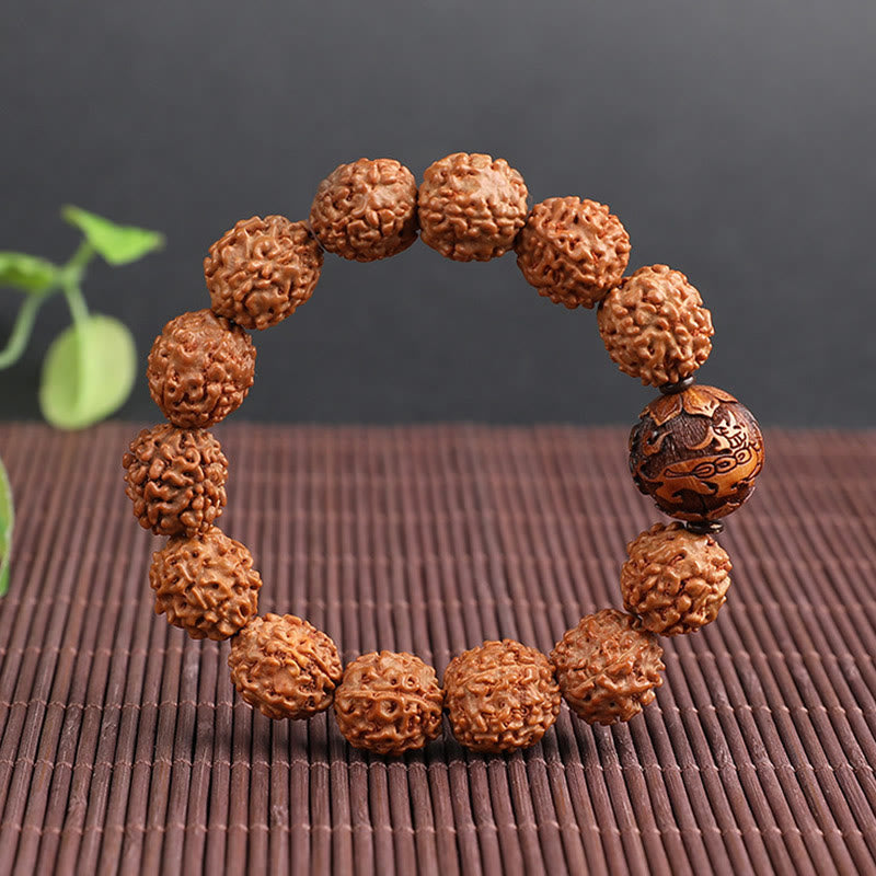 Pulsera de la suerte y la riqueza con moneda de cobre PiXiu y semilla de Bodhi de Rudraksha del Tíbet