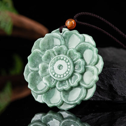 Mythstone Lotus Pattern Jade Luck Prosperity Necklace Pendant