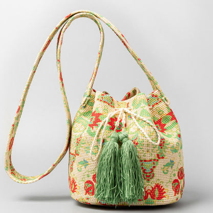 Mythstone Colorful Geometry Flowers Print Canvas Bucket Crossbody Bag Shoulder Bag