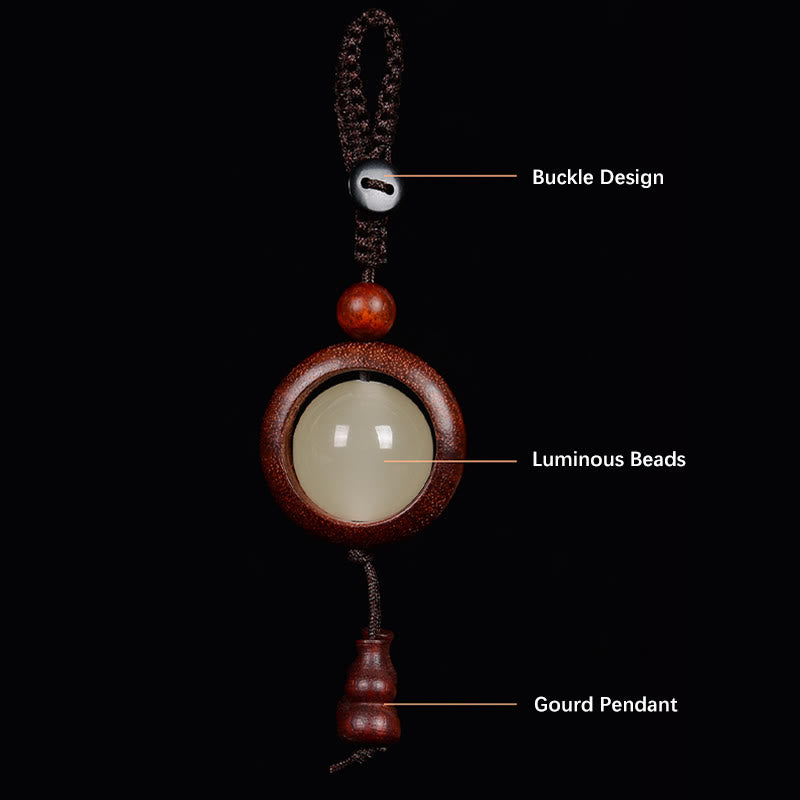 Mythstone Red Sandalwood Ebony Wood Green Sandalwood Luminous Lucky Bead Gourd Peace Key Chain