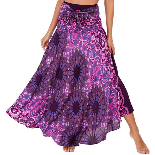 Mythstone Two Style Wear Bohemian Mandala Flower Water Drop Lace-up Skirt Dress