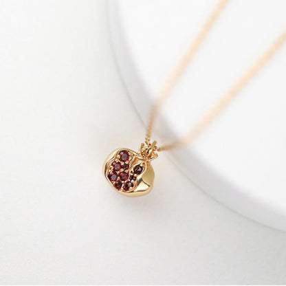 Mythstone 925 Sterling Silver 18k Gold Plated Pomegranate Garnet Crystal Passion Charm Necklace Pendant