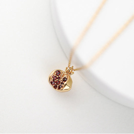 Mythstone 925 Sterling Silver 18k Gold Plated Pomegranate Garnet Crystal Passion Charm Necklace Pendant