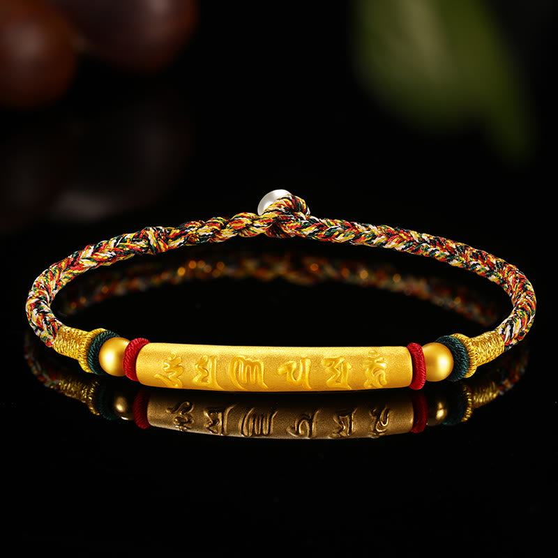 Mythstone Tibetan 999 Gold Om Mani Padme Hum Handcrafted Eight Thread Peace Knot Luck Braided Couple Bracelet