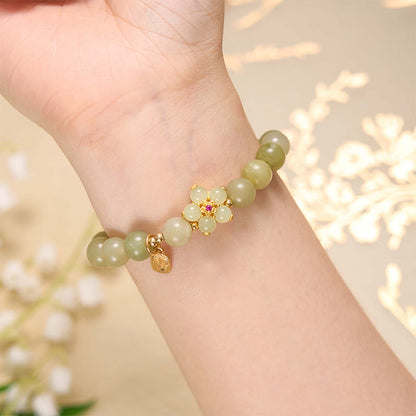 MythStone Green Jade Flower Fu Character Charm Luck Bracelet