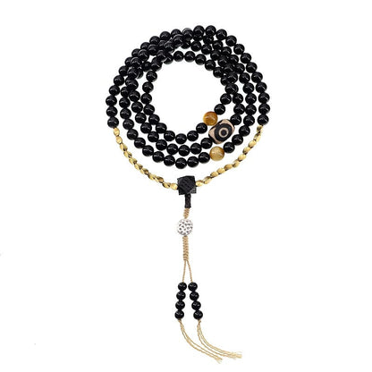 Mythstone Tibetan 108 Mala Beads Black Onyx Three-eyed Dzi Beads Protection Bracelet