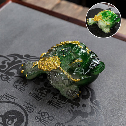 Mythstone Color Changing FengShui Wealth Lucky Frog Copper Coin Tea Pet Resin Figurine Decoration