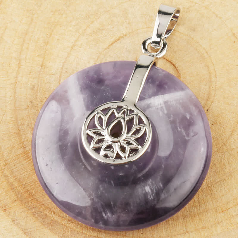 Mythstone Various Crystal Amethyst Pink Crystal Lotus Healing Necklace Pendant