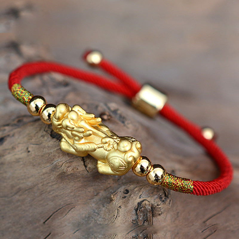 Mythstone 24K Gold-Plated PiXiu Luck Red String Bracelet