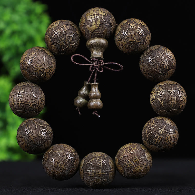 Mythstone Chinese Zodiac Rosewood Ebony Boxwood Copper Coin PiXiu Carved Warmth Bracelet