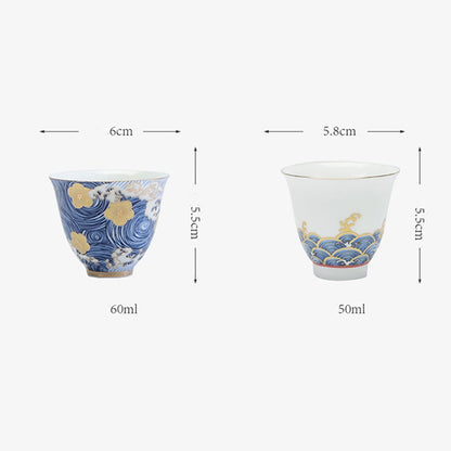 Mythstone Vintage Ocean Sea Waves Ceramic Teacup Tea Cups